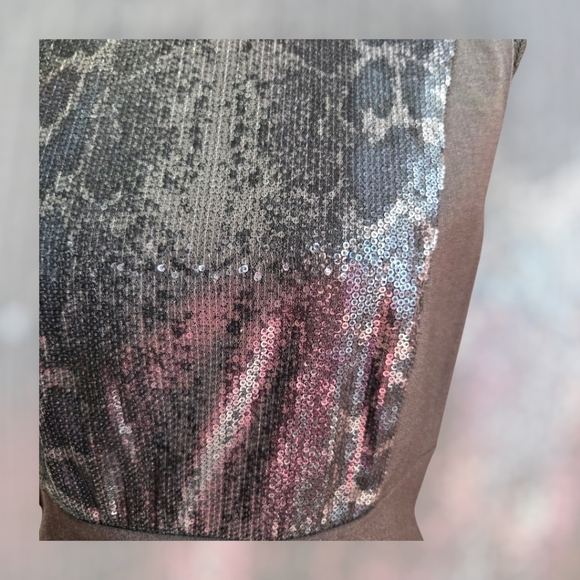 Calvin Klein Gray Sheath Midi Dress With Sequins In Subtle Snakeskin Pattern 4 - Picture 2 of 5
